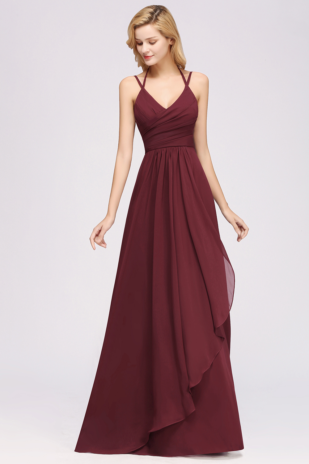 A-line Chiffon Spaghetti Straps Sleeveless Ruffles Floor-Length Bridesmaid Dresses-newarrivaldress