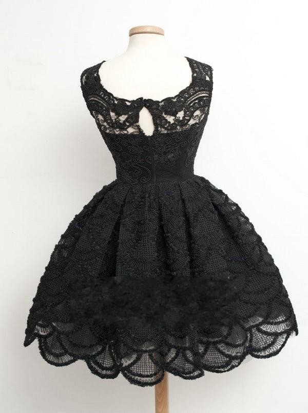 Knee Length Black Little Lace Dresses Sexy Short Homecoming Dresses-newarrivaldress
