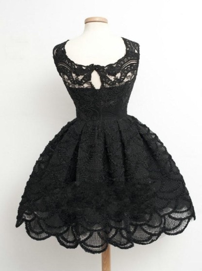 Knee Length Black Little Lace Dresses Sexy Short Homecoming Dresses-newarrivaldress