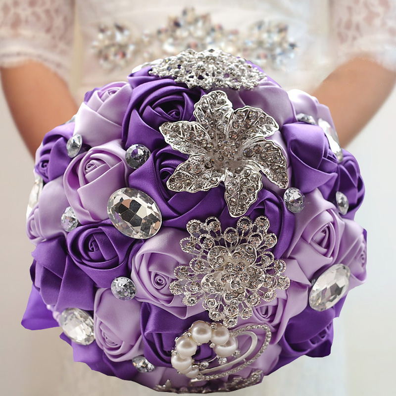 Colorful Silk Rose Crystal Beading Wedding Bouquet | Newarrivaldress.com