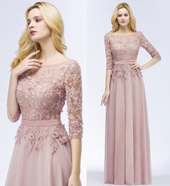 PAMELA | A-line Floor Length Half Sleeves Appliques Bridesmaid Dresses with Sash-newarrivaldress