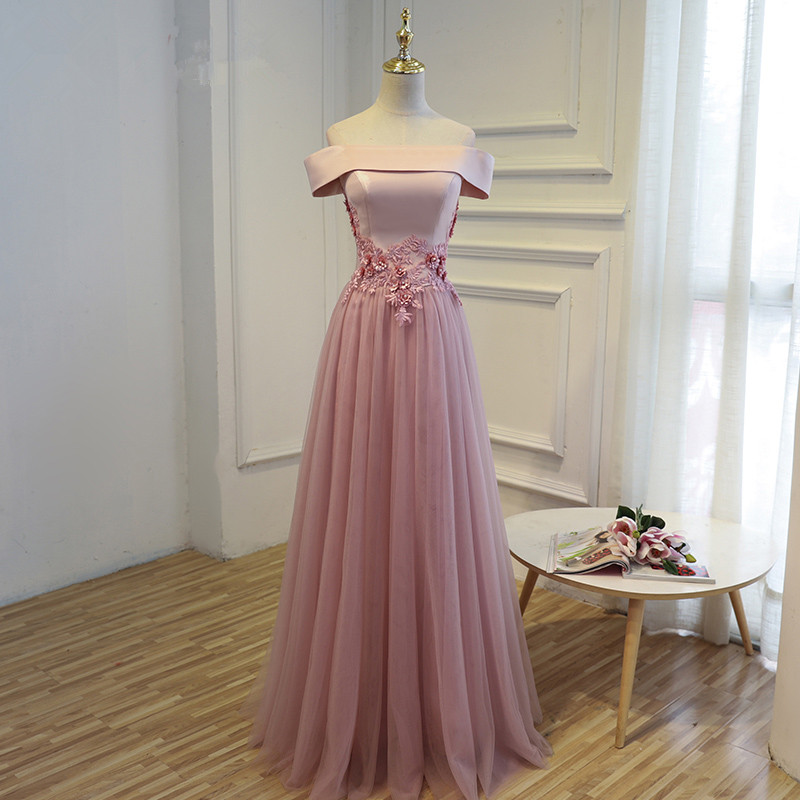 Elegant Off The Shoulder Custom Made A-line Lace-up Lace Appliques Prom Dresses-newarrivaldress