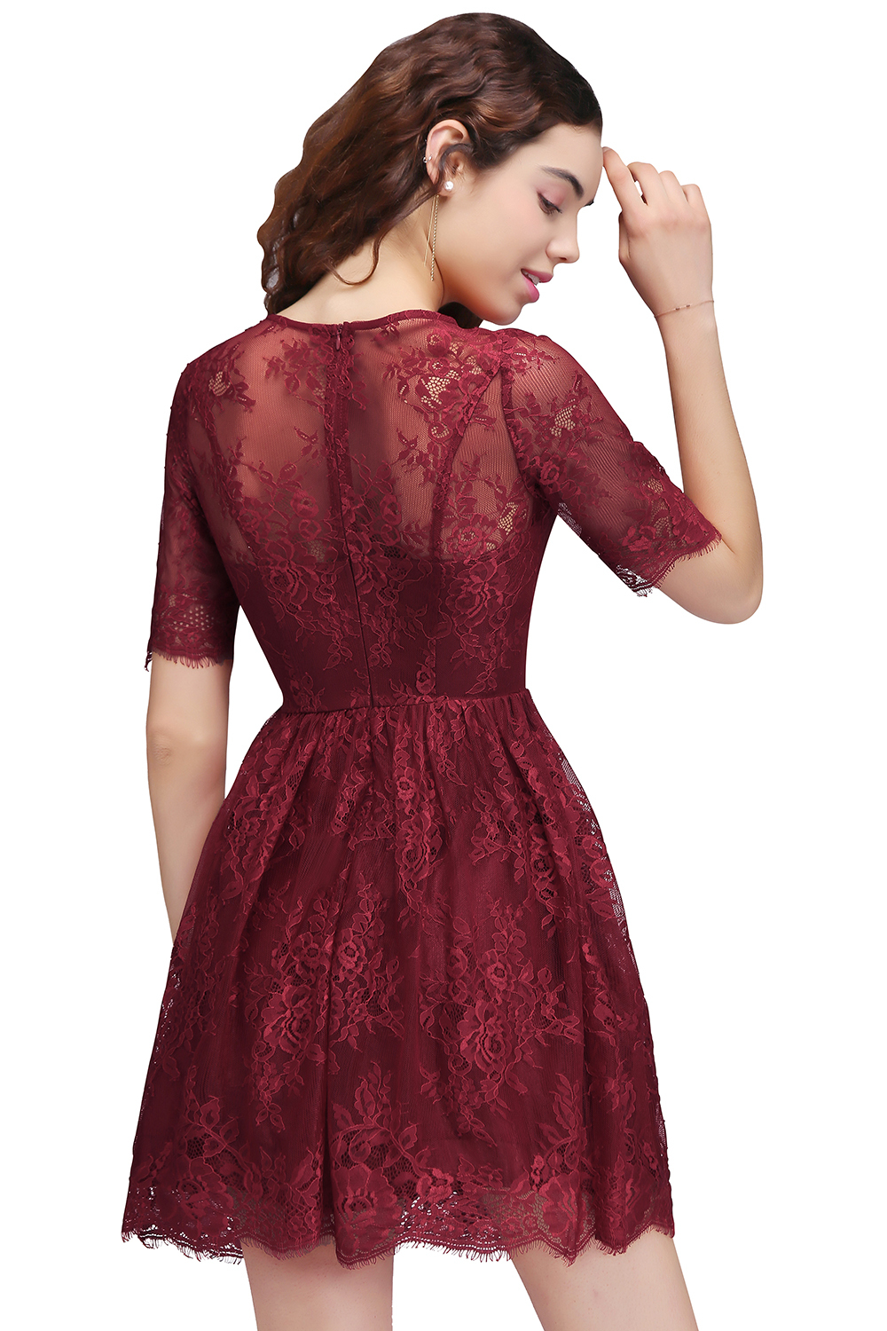 BRITTANY | A-Line Round Neck Short Lace Burgundy Homecoming Dresses-newarrivaldress