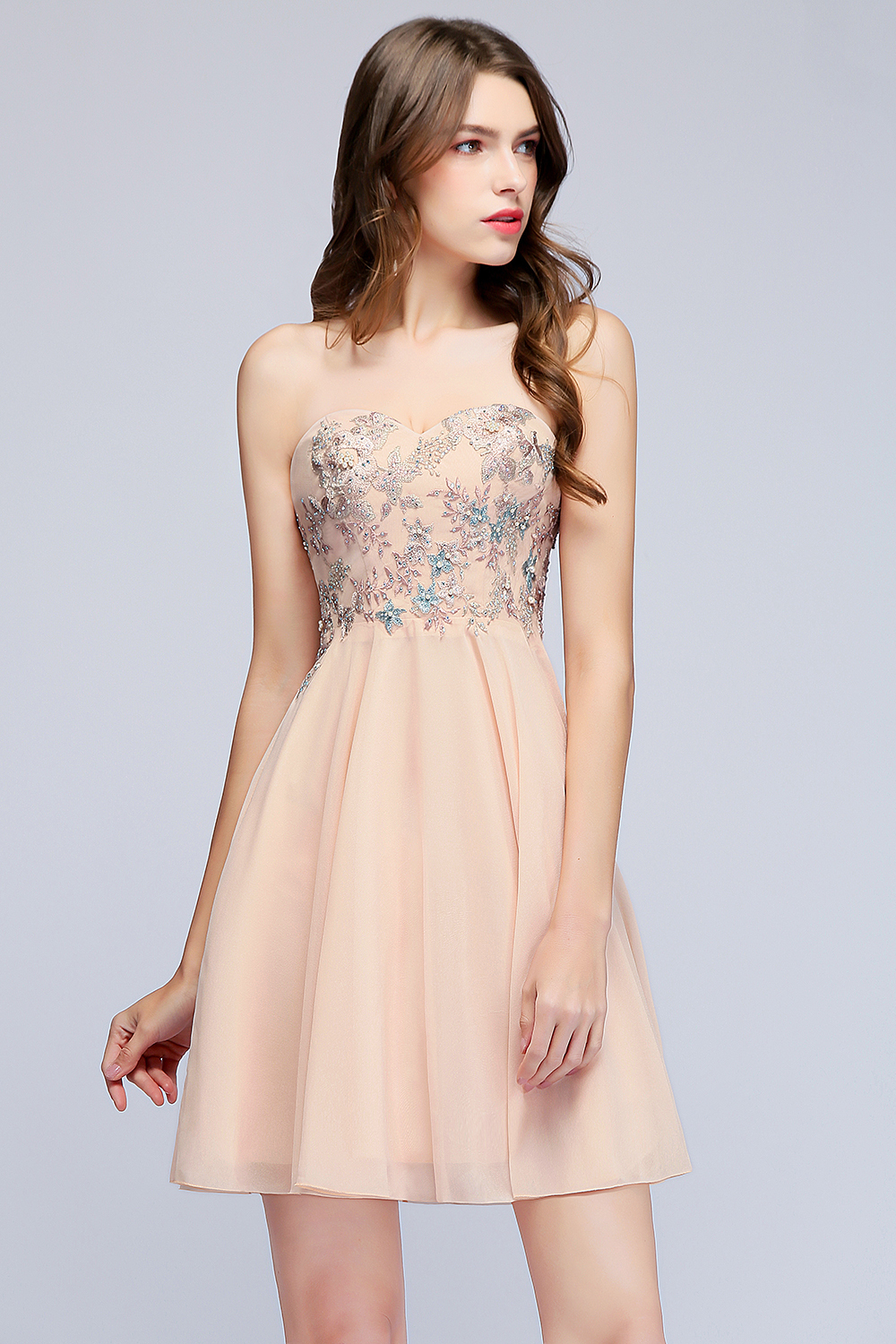 MADELINE | A-line Short Strapless Sweetheart Beading Appliques Homecoming Dresses-newarrivaldress