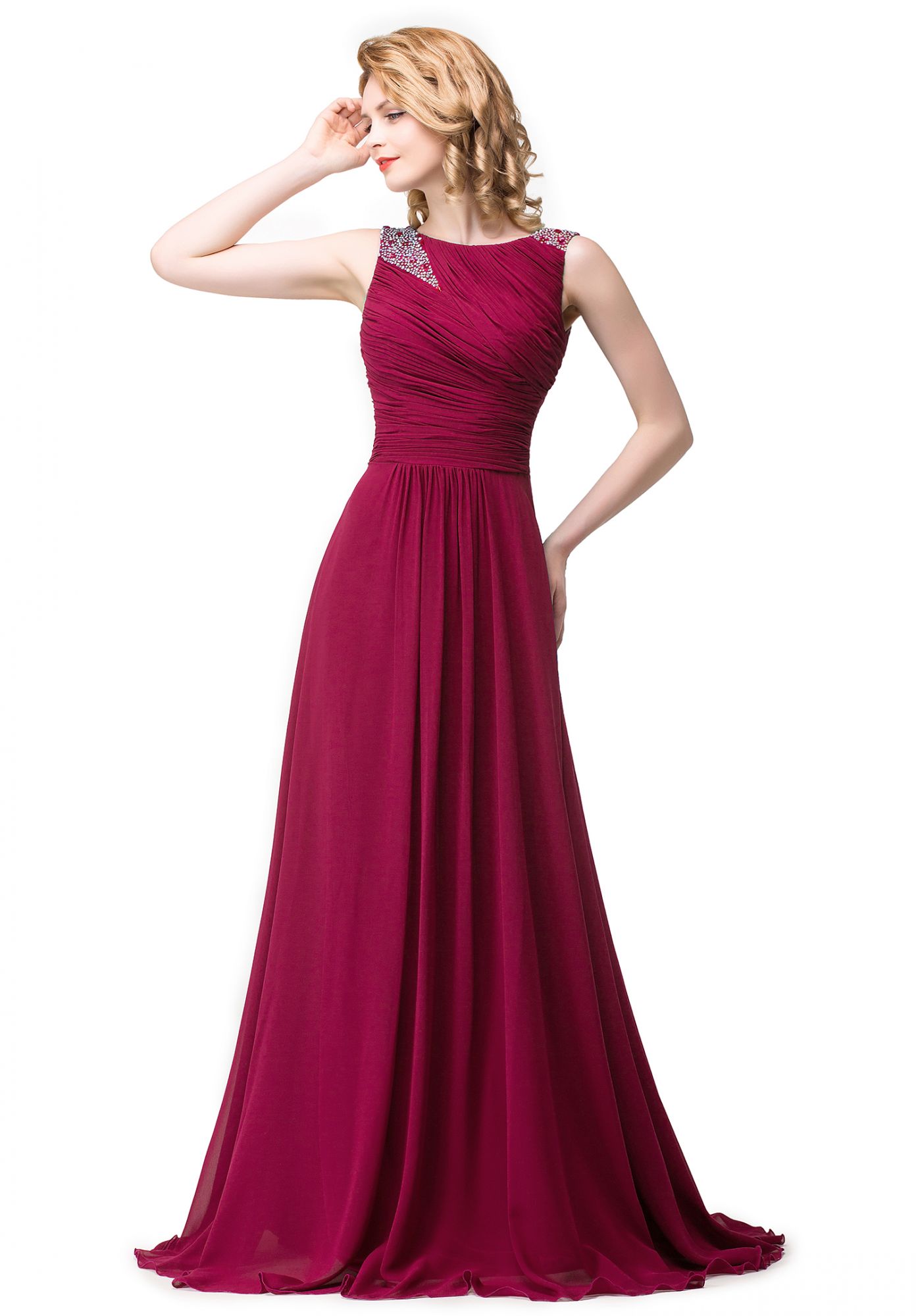 ESMERALDA | A-line Sleeveless Crew Floor-Length Chiffon Prom Dresses with Crystals-newarrivaldress