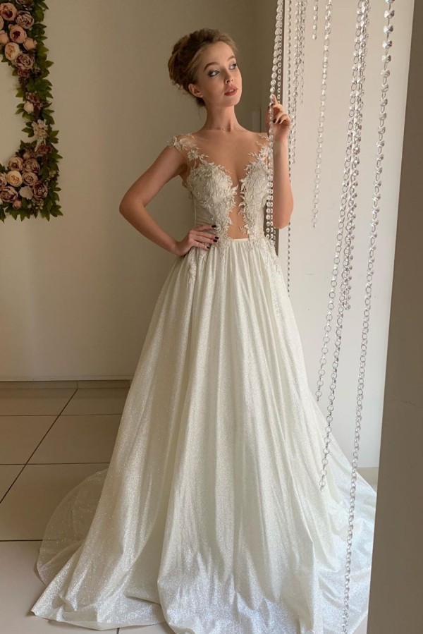 Sheer Tulle Appliques Sweetheart Wedding Dresses | A-line Sleeveless Bridal Gowns-newarrivaldress
