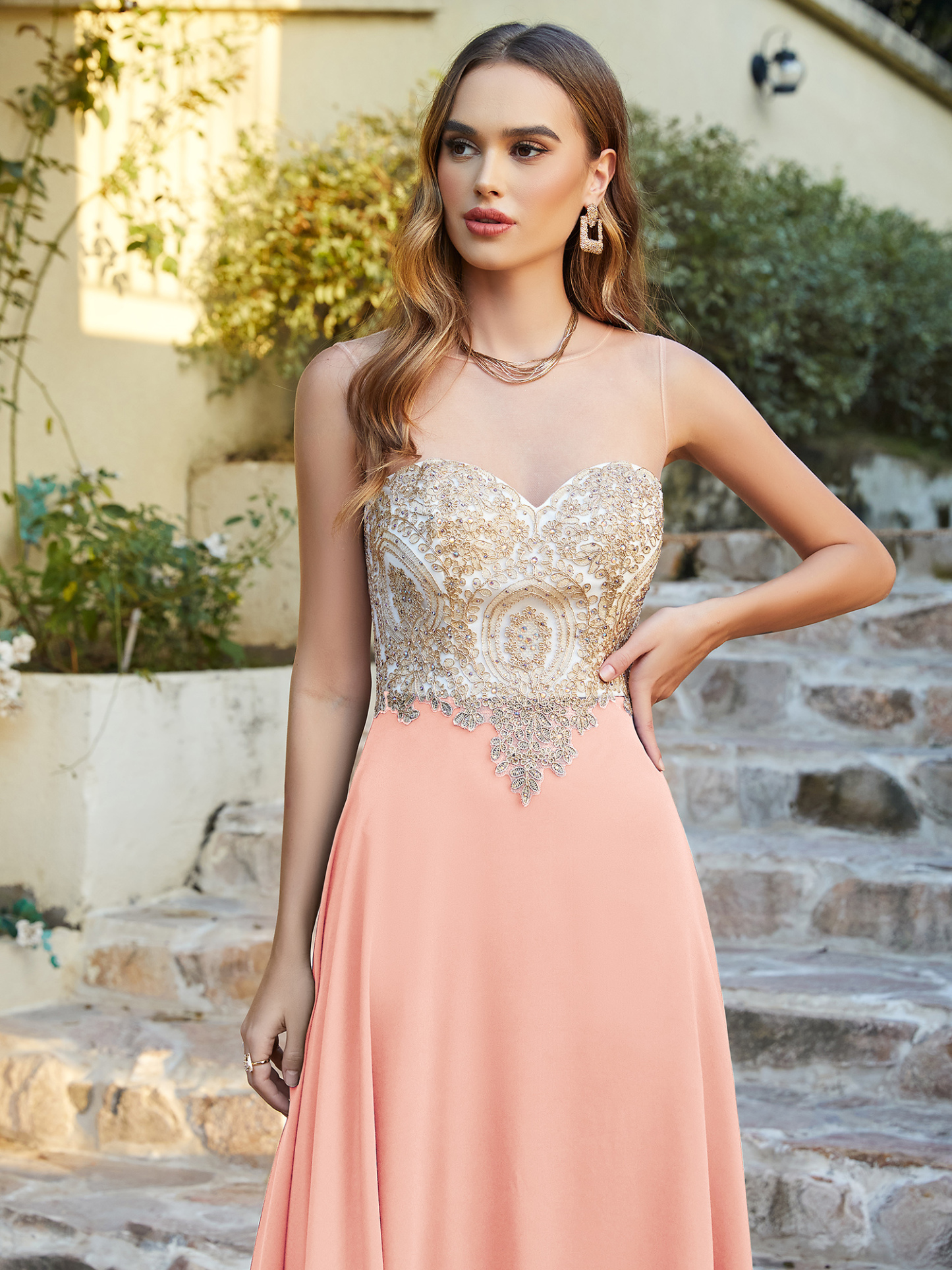 Elegant Sleeveless Chiffon Aline Evening Dress Lace Appliques Formal Dress-newarrivaldress