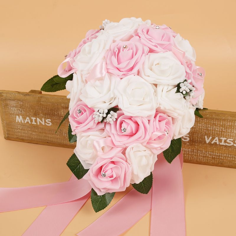 Colorful Silk Rose Wedding Bouquet with Ribbons | Newarrivaldress.com