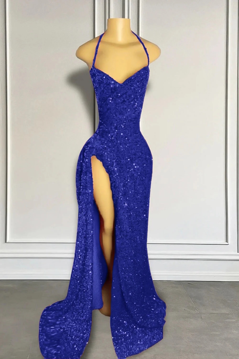 Red Sequins Prom Dress with Slit Shiny Floor-Length Party Dress-newarrivaldress