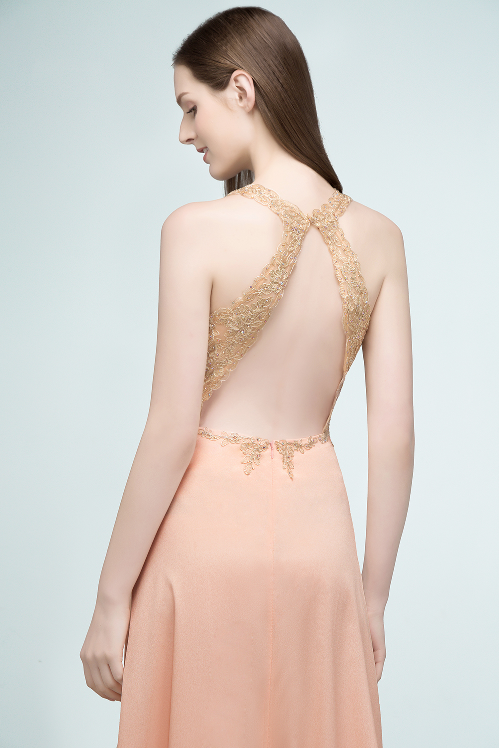 JULIETA | A-line Floor Length V-neck Sleeveless Appliques Chiffon Prom Dresses-newarrivaldress