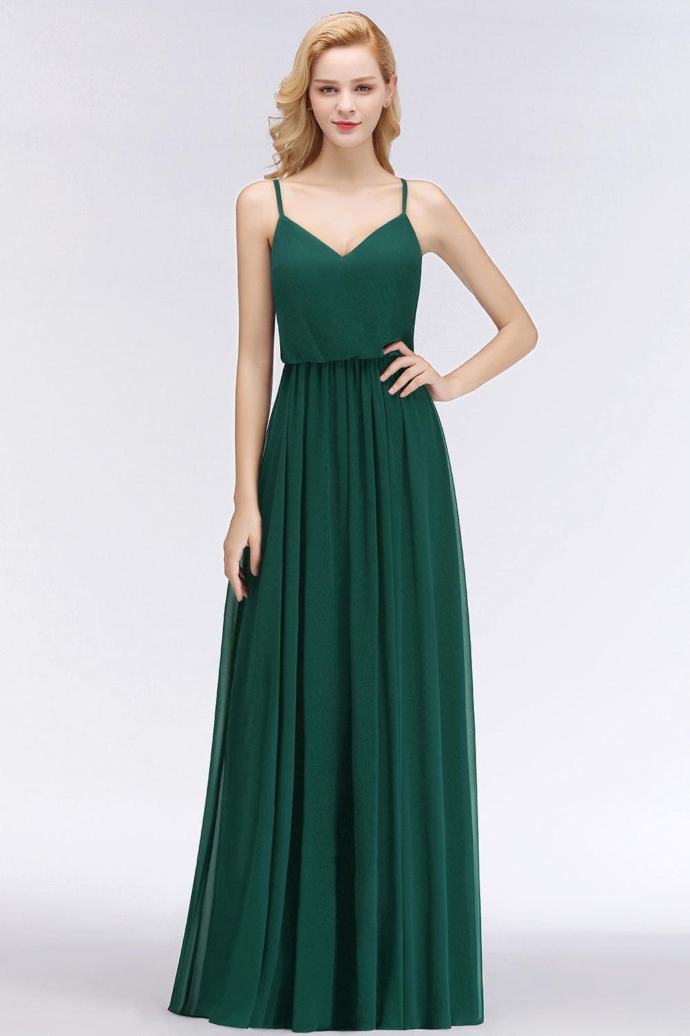 Elegant Chiffon A-Line Spaghetti-Straps Dark-Green Bridesmaid Dress-newarrivaldress