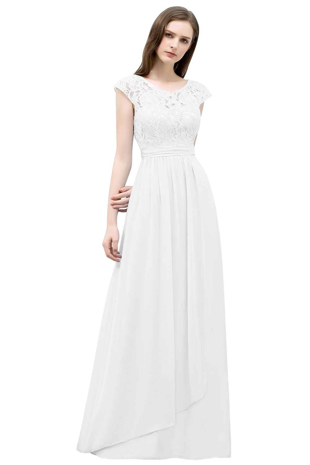 SHIRLEY | A-line Long Cap Sleeves Lace Top Chiffon Bridesmaid Dresses-newarrivaldress
