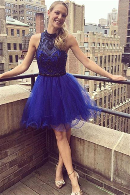 Elegant Halter Appliques Tulle Short Home-Coming Dresses-newarrivaldress