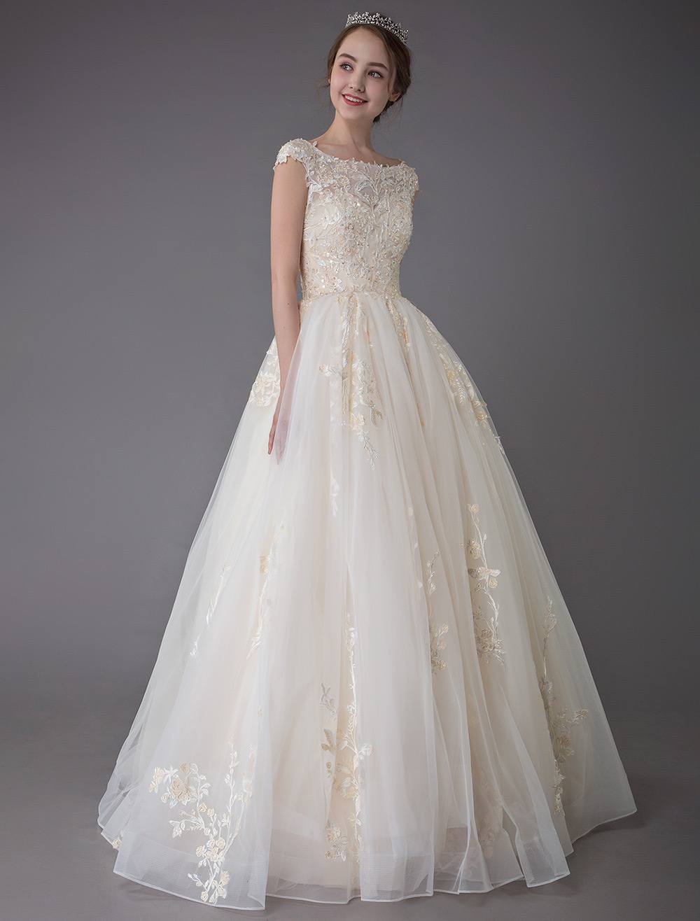 Wedding Dresses Princess Ball Gowns Champagne Lace Applique Beaded Colored Maxi Bridal Dress-newarrivaldress