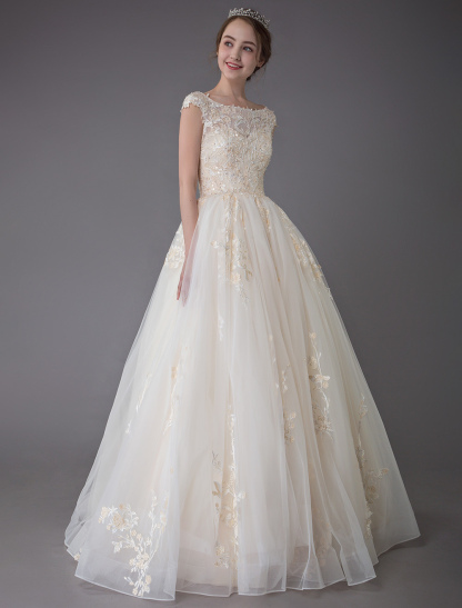 Wedding Dresses Princess Ball Gowns Champagne Lace Applique Beaded Colored Maxi Bridal Dress-newarrivaldress