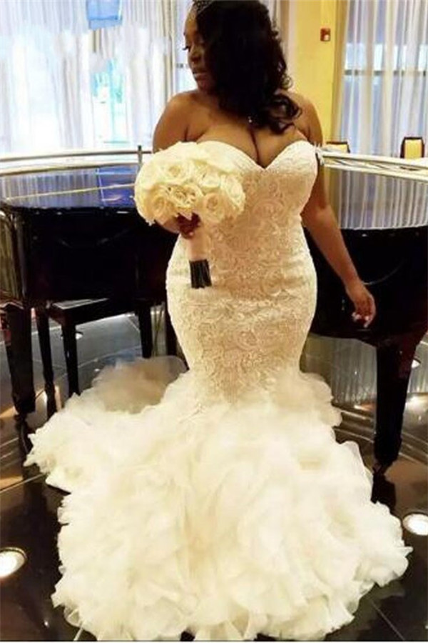 Unique Sexy Sweetheart Organza Lace Appliques Sleeveless Mermaid Wedding Dress-newarrivaldress