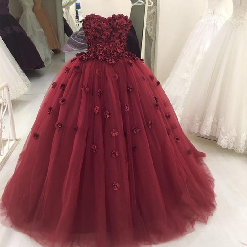 New Arrival Flowers Sleeveless Sweetheart Ball Gown Evening Gown-newarrivaldress