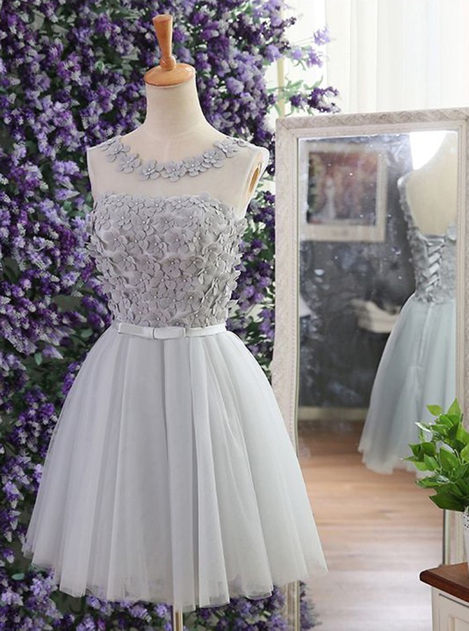 Modern Jewel Sleeveless Flowers Bowknot Sexy Short Homecoming Dresses-newarrivaldress