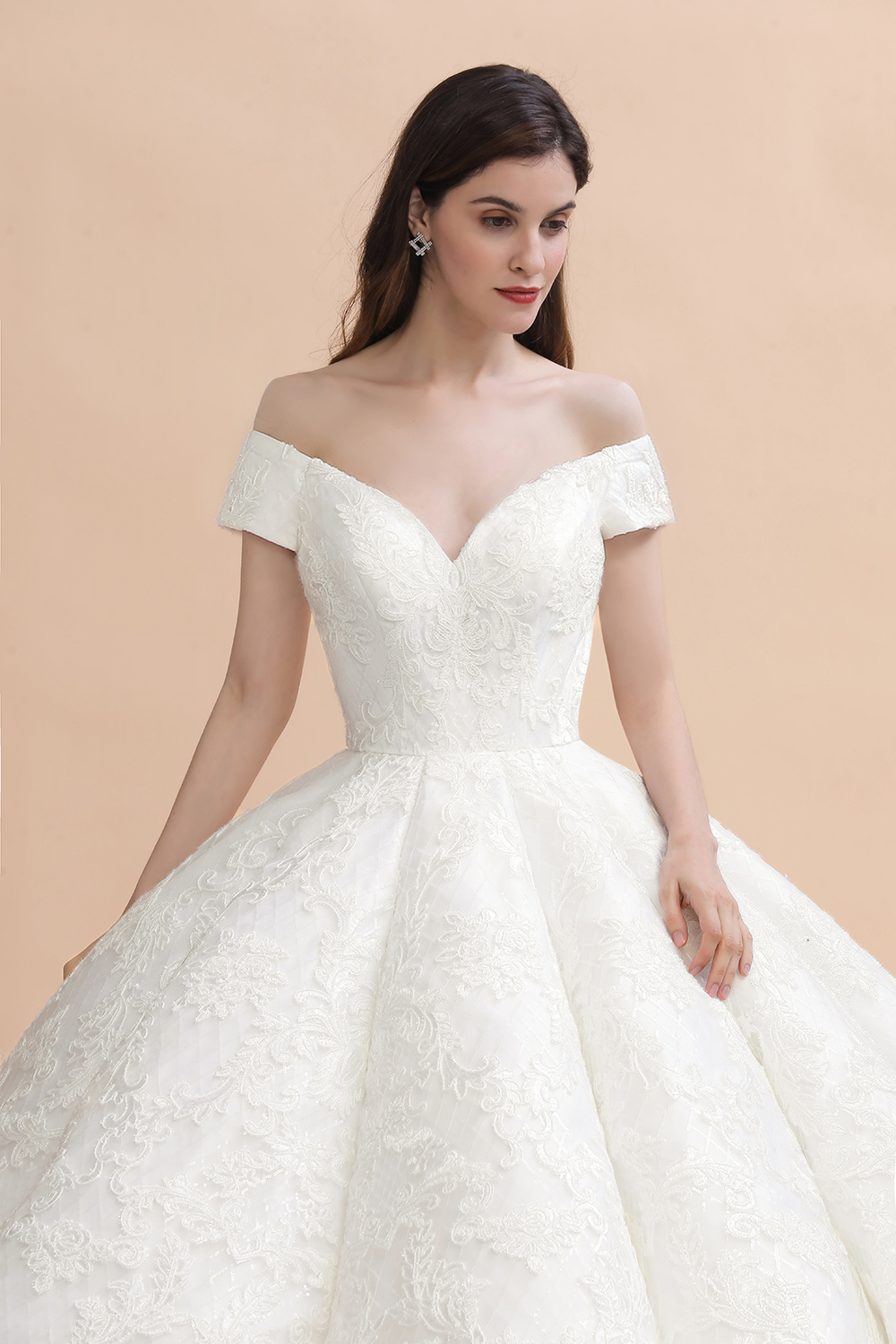 Charming Off-the-Shoulder Appliques Ball Gown Backless Sweep Train-newarrivaldress