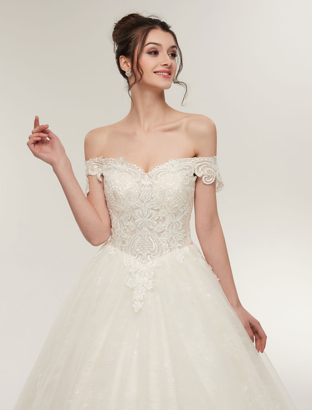 Princess Wedding Dresses Off The Shoulder Ivory Bridal Dresses Lace Applique Tulle Floor Length Ball Gowns-newarrivaldress
