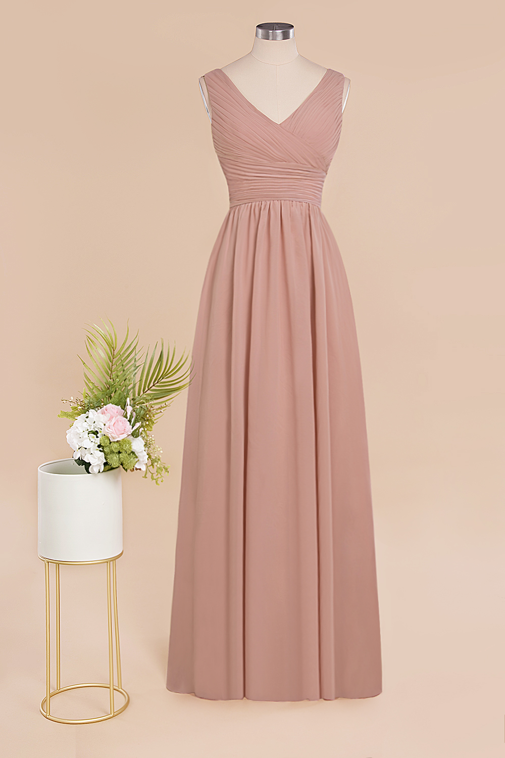 Elegant Dusty Rose Ruffle Chiffon Bridesmaid Dress Aline Sleeveless Wedding Party Dress-newarrivaldress
