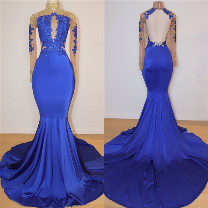 Royal Blue Long Prom Dresses for Juniors Online | Open Back Mermaid Appliques Evening Gowns BC0717-newarrivaldress