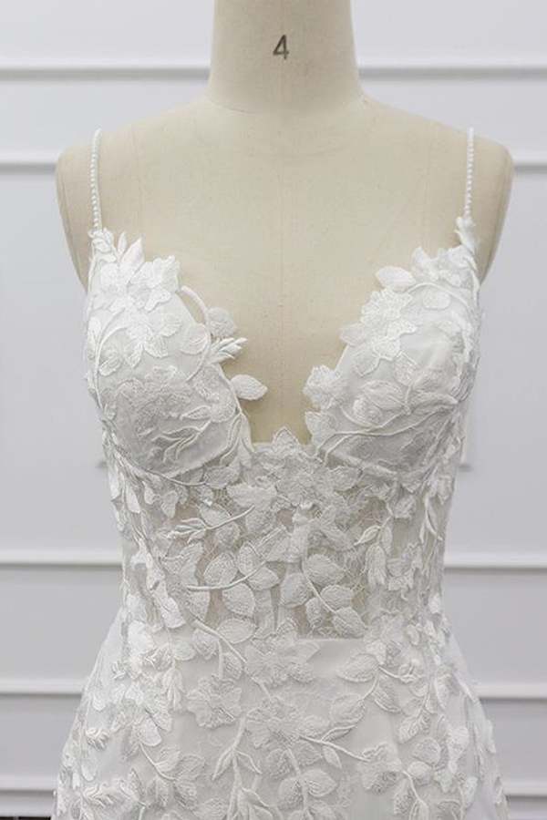 Spaghetti Strap Appliques Mermaid Wedding Dress-newarrivaldress