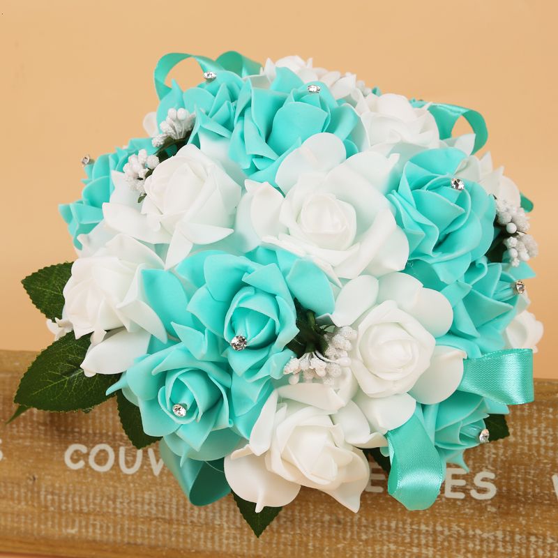 Colorful Silk Rose Wedding Bouquet with Ribbons-newarrivaldress