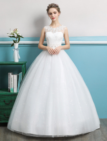 Princess Ball Gown Wedding Dresses Tulle Backless Ivory Beading Floor Length Bridal Dress-newarrivaldress