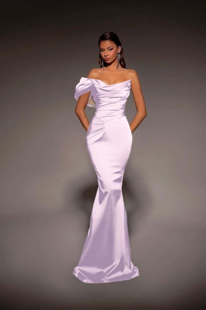 One Shoulder Strapless Long Mermaid Prom Dress With Pleated