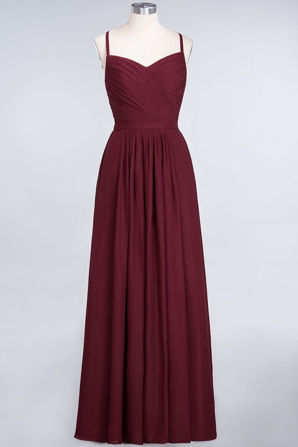 Elegant Princess Chiffon Spaghetti-Straps Sweetheart Sleeveless Floor-Length Bridesmaid Dress with Ruffles-newarrivaldress