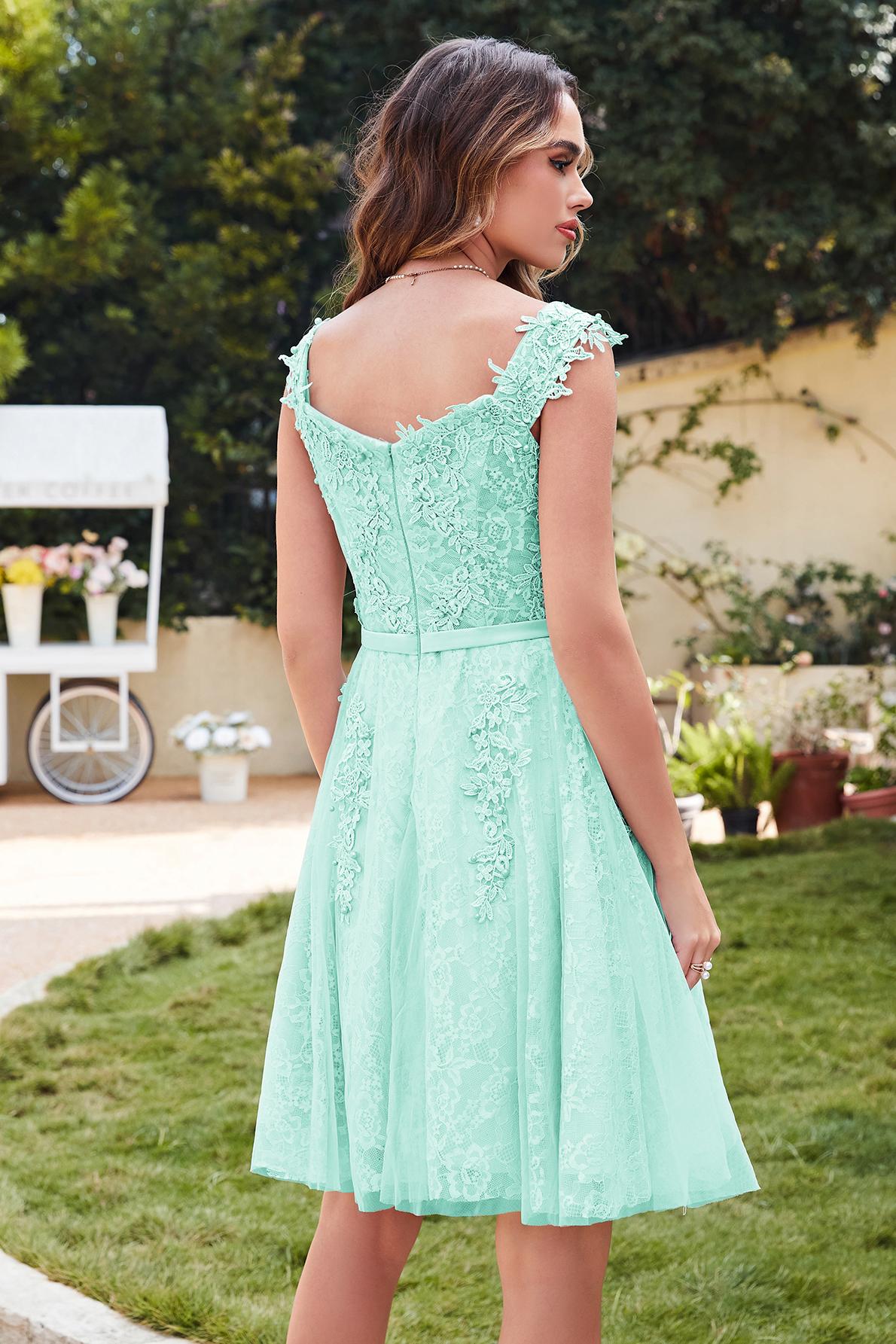 WILMA | Ball Gown Illusion Neckline Tea Length Lace Tulle Dusty Pink Prom Dresses with Beading-newarrivaldress