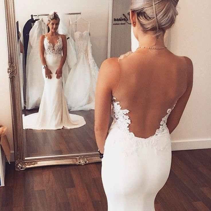 Illusion Back Mermaid Wedding Dresses Sleeveless Lace summer Beach Wedding Gowns BA3612-newarrivaldress