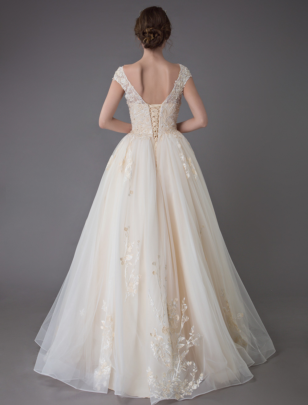 Wedding Dresses Princess Ball Gowns Champagne Lace Applique Beaded Colored Maxi Bridal Dress-newarrivaldress