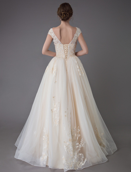 Wedding Dresses Princess Ball Gowns Champagne Lace Applique Beaded Colored Maxi Bridal Dress-newarrivaldress