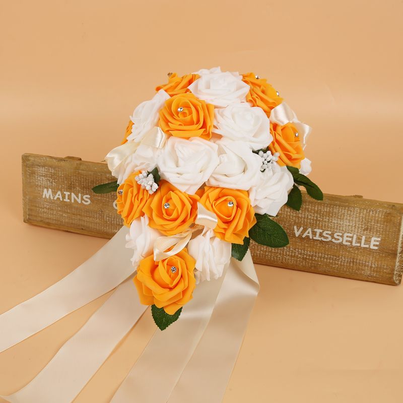 Colorful Silk Rose Wedding Bouquet with Ribbons-newarrivaldress