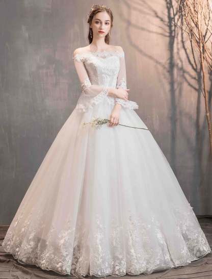 Lace Wedding Dresses Ivory Off The Shoulder Lace Applique Princess Bridal Gown-newarrivaldress
