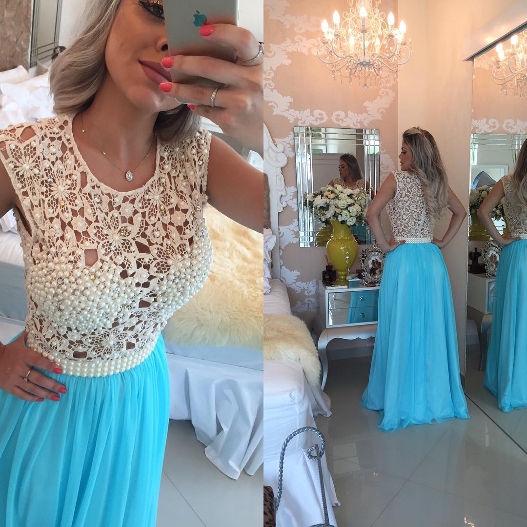 Gorgeous Red Pearls Lace Prom DressesLong Chiffon BT0-newarrivaldress