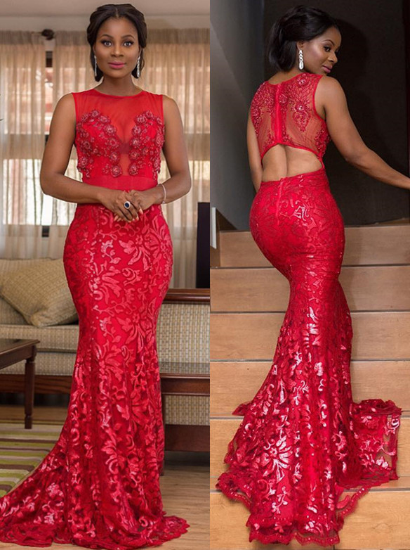 Appliques Jewel Sleeveless Mermaid Prom Dress-newarrivaldress