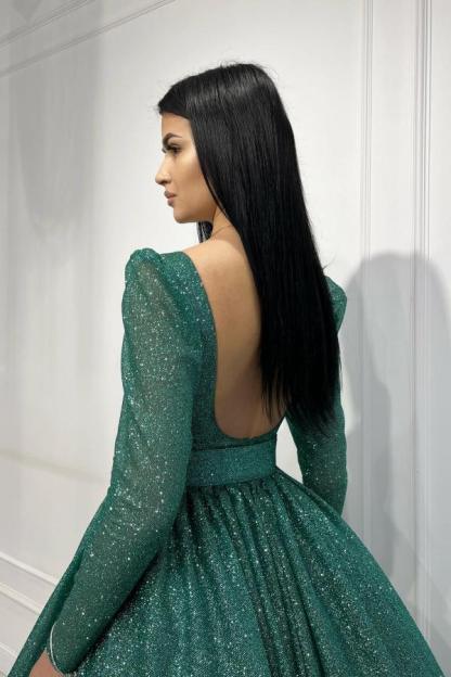 Amazing Glitter Dark Green Aline Party Dress with Long Sleeves-newarrivaldress