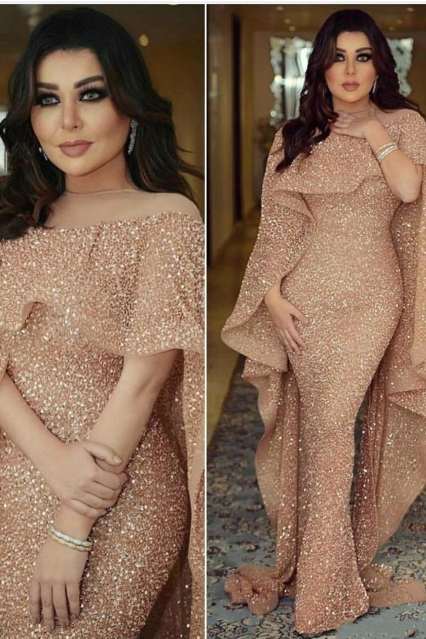 Mermaid Sweep Train Sequins Round Neck Floor-Length Prom Dresses-newarrivaldress