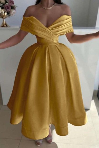 Off the Shoulder Sleeveless A Line Prom Dress With Pleated
