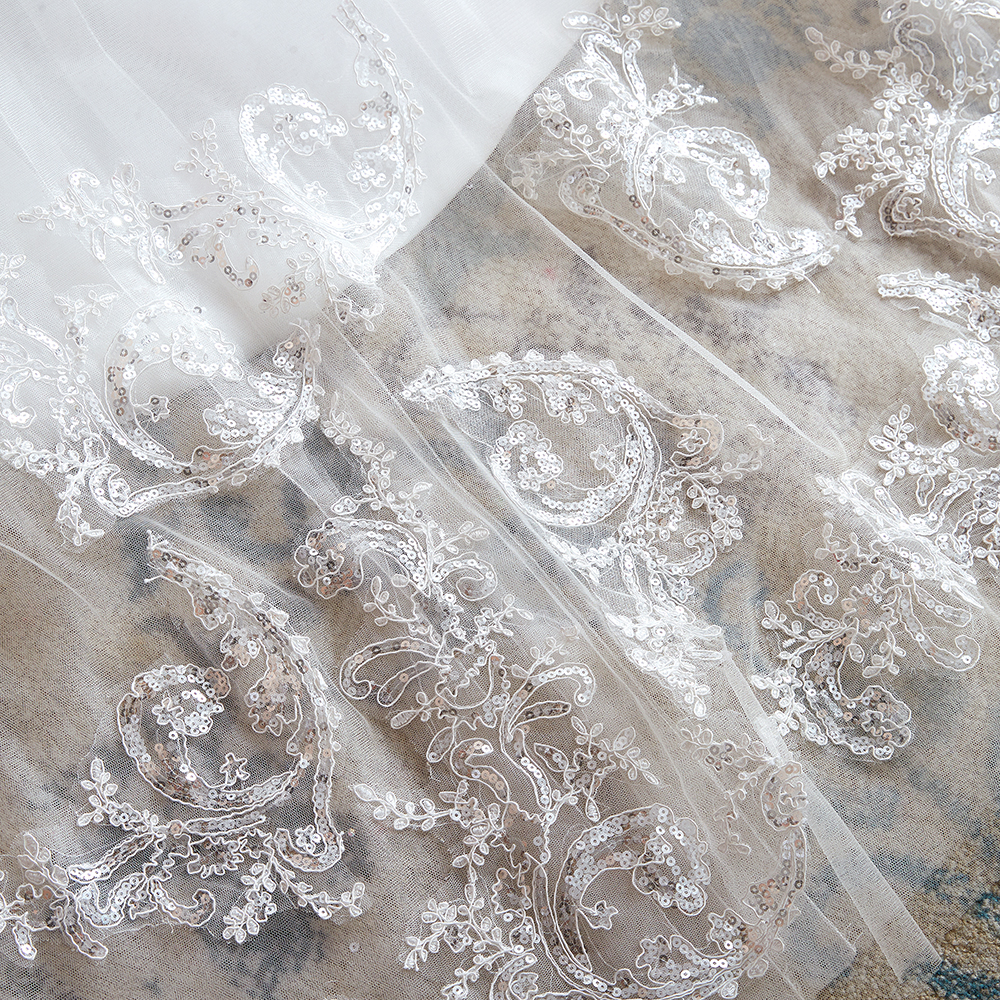 White Floral Lace Wedding Dress V-NeckTulle Aline Bridal Dress-newarrivaldress