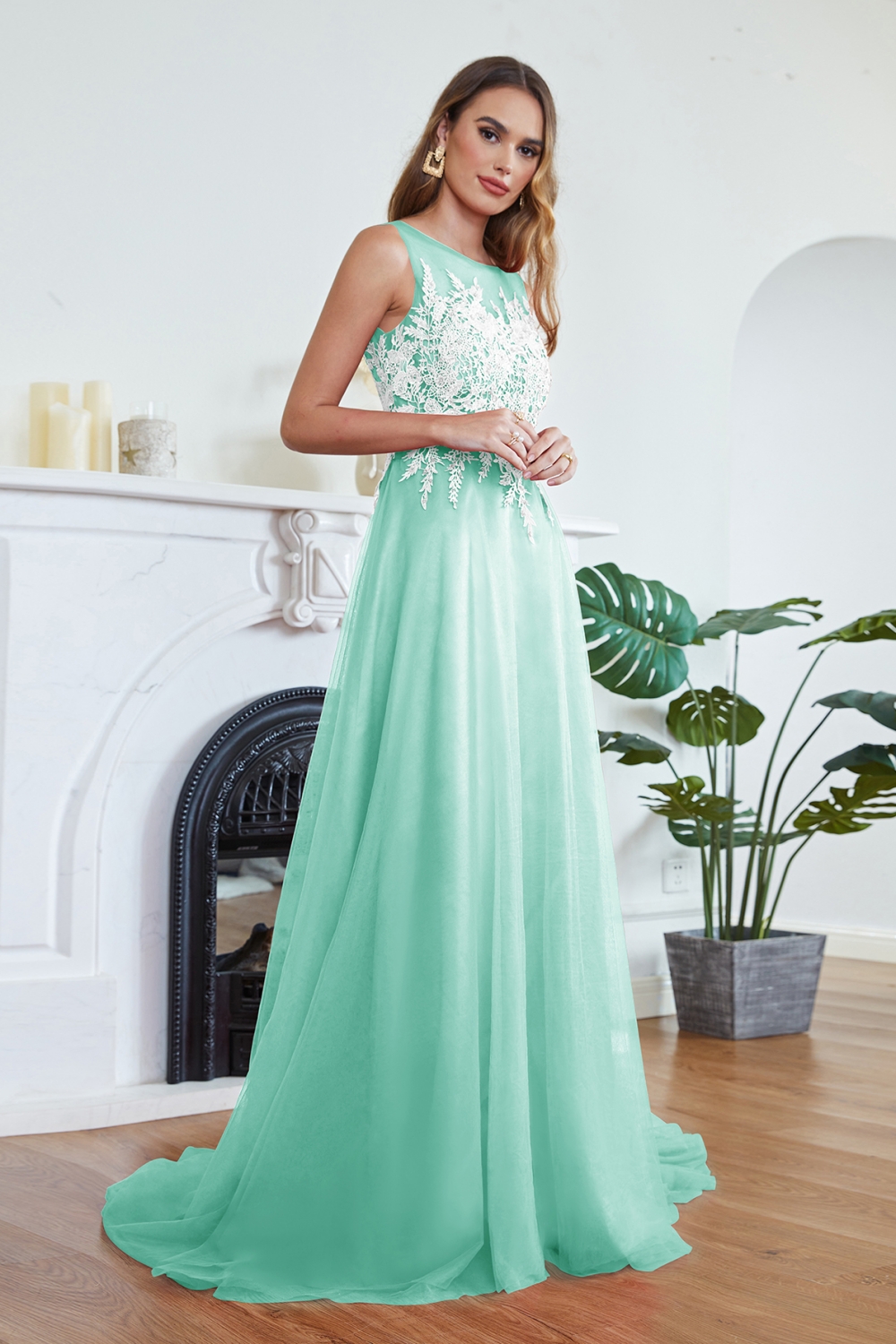 ABRIL | A-line Court Train Tulle Evening Dress with Appliques-newarrivaldress