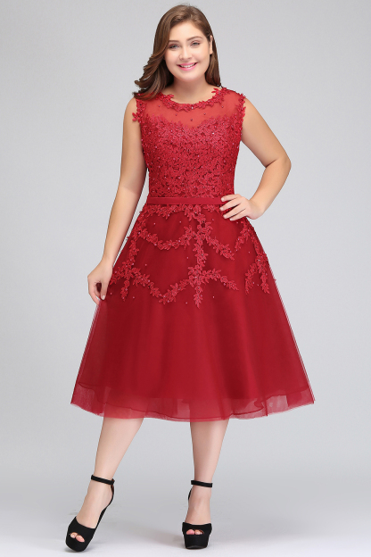 Tea-Length A-line Lace Appliques Beaded Party Dresses Sleeveless Short Homecoming Dresses-newarrivaldress