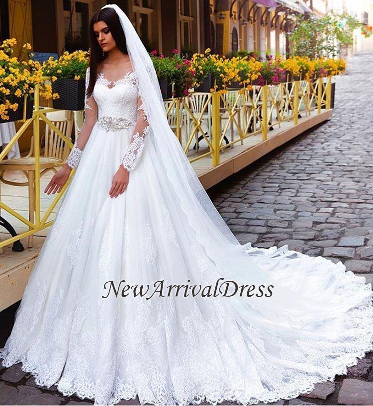 New Arrival Lace Princess Crystal Long Sleeve Elegant Wedding Dresses-newarrivaldress