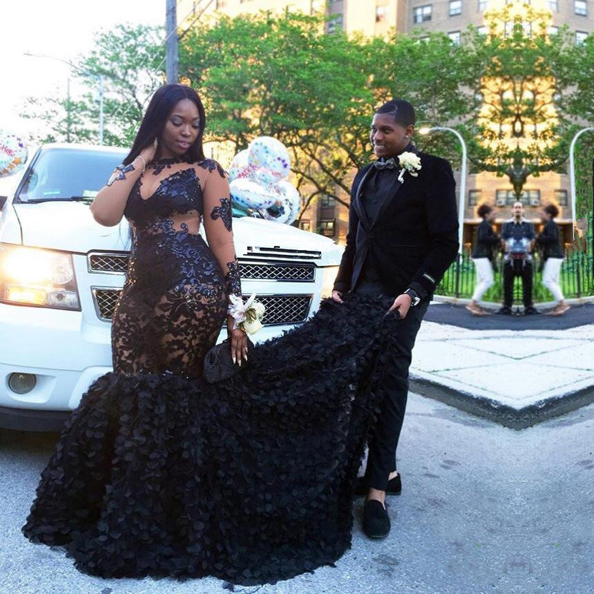 Sexy Black Mermaid Long Sleeve Prom Dress | Plus Size Prom Dress-newarrivaldress