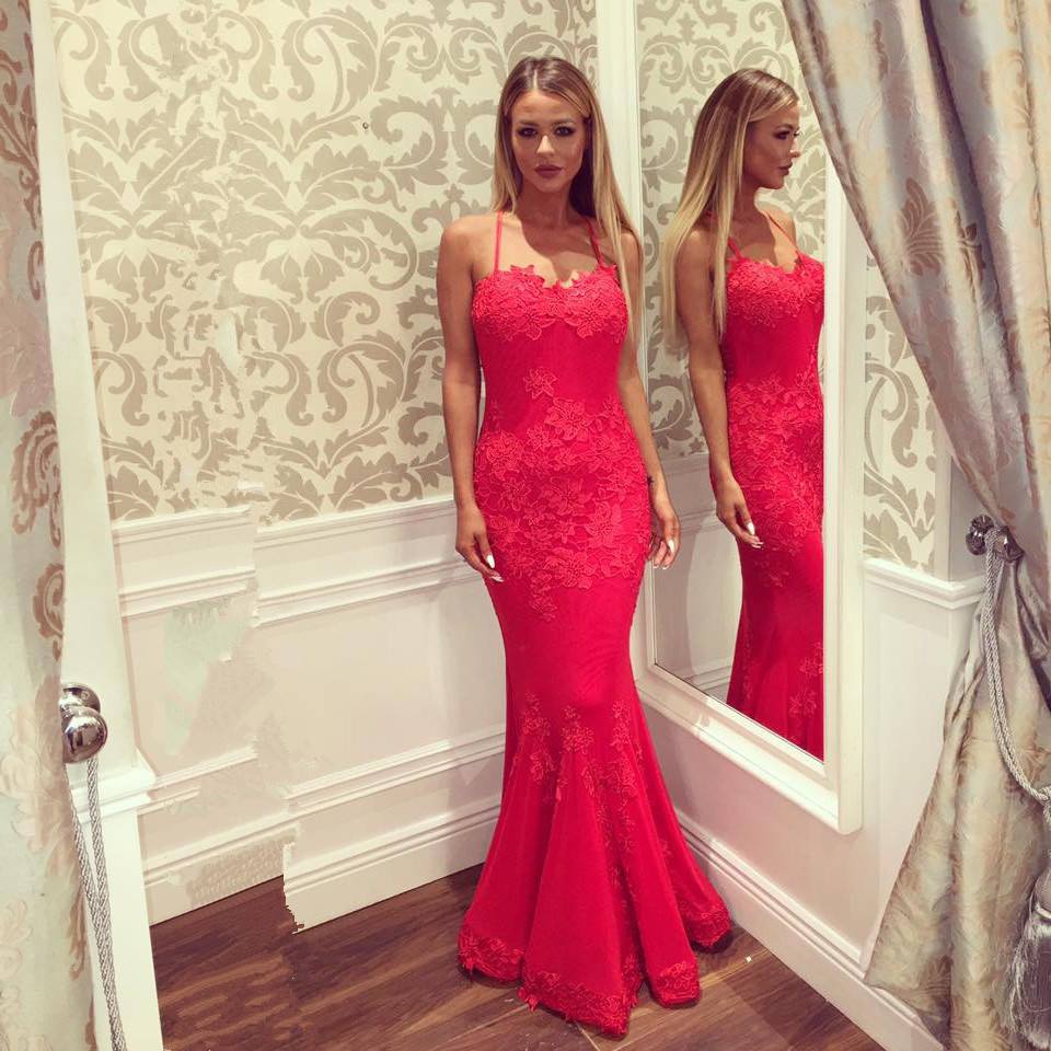 Sexy Sweetheart Spaghetti Straps Floor-length Appliques Mermaid Prom Dresses-newarrivaldress