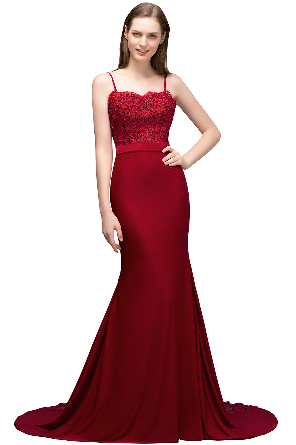 VALERY | Mermaid Spaghetti Sweetheart Long Burgundy Appliques Prom Dresses with Beads-newarrivaldress