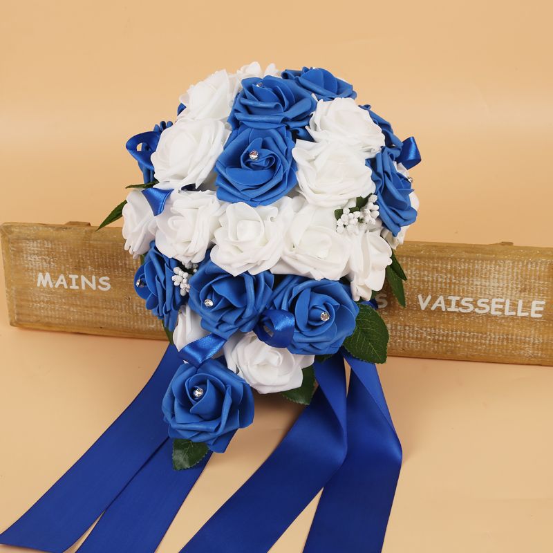 Colorful Silk Rose Wedding Bouquet with Ribbons-newarrivaldress